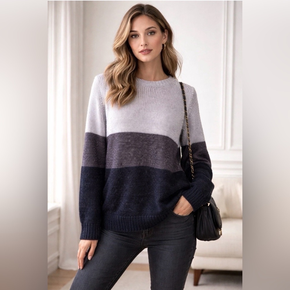 M Magaschoni Womens Sweater Sz L Gray Colorblock Mohair Wool Pullover Minimalist